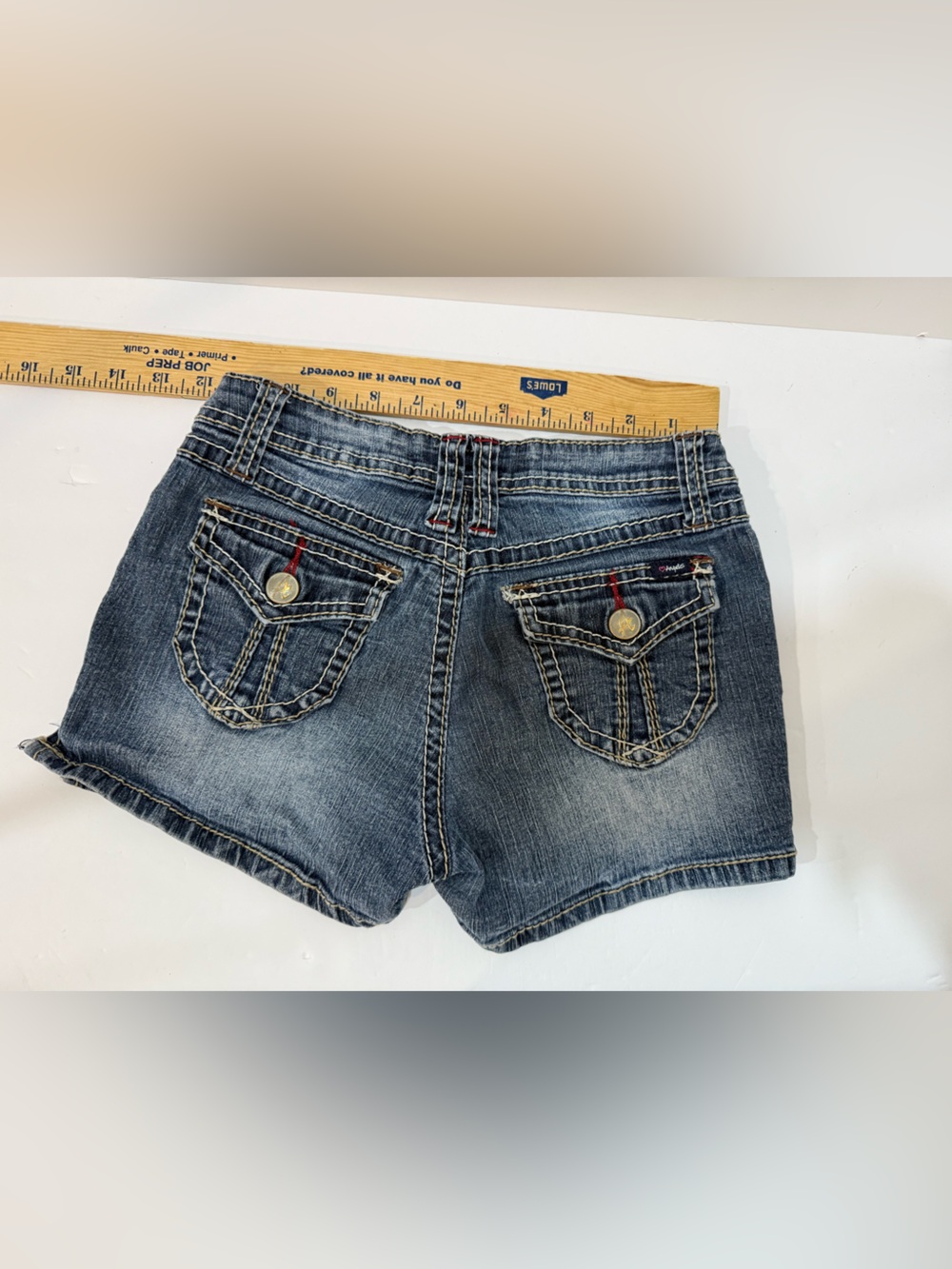 Vintage Angels Jeans Y2K Denim Shorts Flap Pocket Thick Stitch Low Rise Size 12